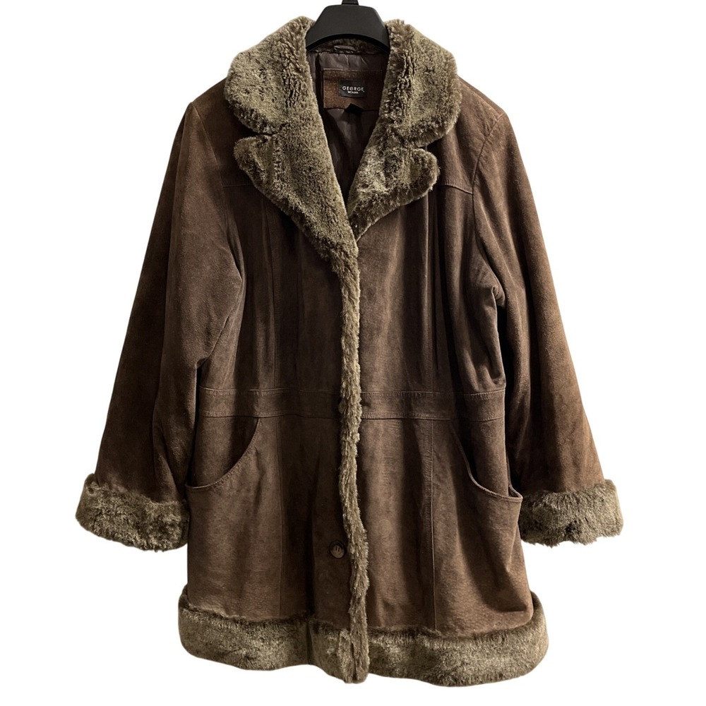 Penny Lane Coat Brown Leather Suede 3X Faux Fur Trim Jacket Boho Hippie